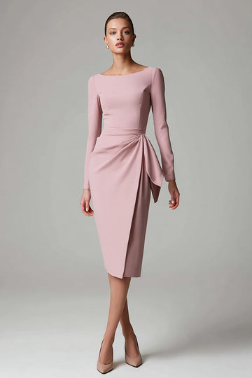 Pink Bateau Neck Pencil Work Dress